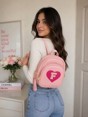 Pink Heart Crossbody/backpack Bag with Initial F